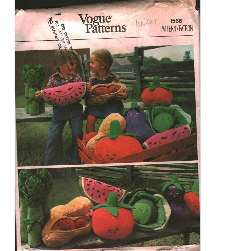 Vintage Vogue 1566 Stuffed Vegetable Toys Sewing Pattern Cabbage Tomato Peanut